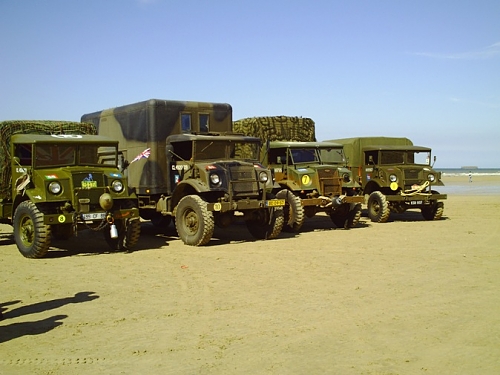 2 Chev's & 2 Fords at Arromanches.jpg