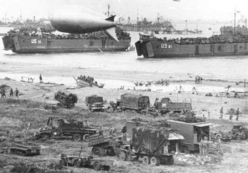 Omaha Beach LSTs and trucks.jpg