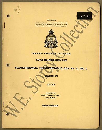 Click image for larger version

Name:	CW-3 Canadian Ordnance Catalogue - Parts Identification List - Flamethrower, Transportable, CDN .jpg
Views:	2
Size:	752.2 KB
ID:	125518
