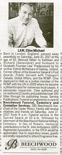 Click image for larger version

Name:	14 June, 2017 - Obituary - Clive Michael Law - GGFG - Ottawa Citizen.jpg
Views:	21
Size:	231.6 KB
ID:	91451